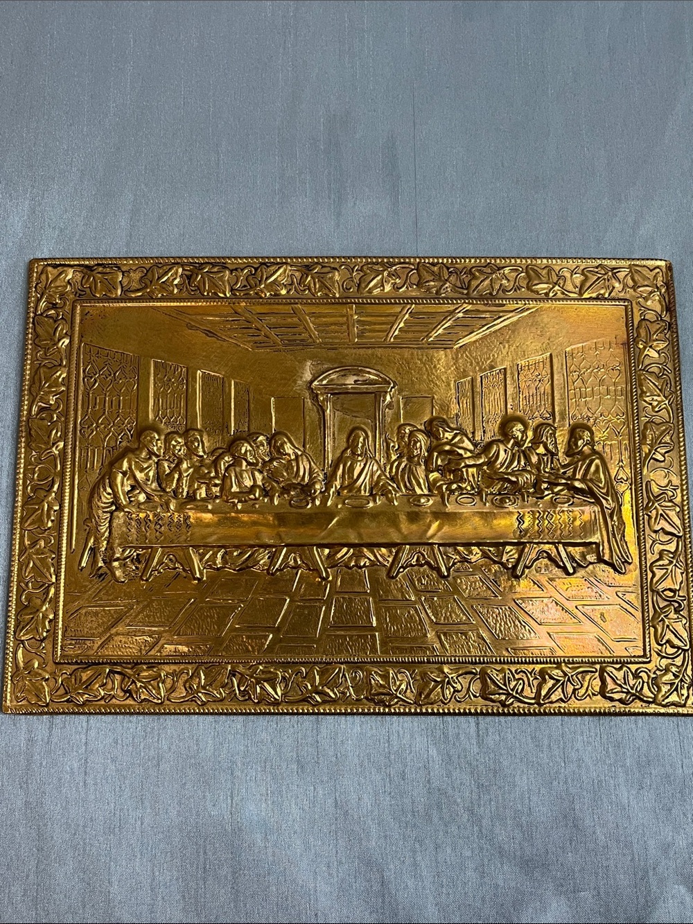 Vintage Mid-Century Brass "The Last Supper" 3D Relief Wall Plaque